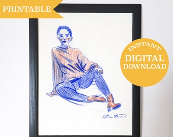 Sweater Girl Print | Fashion Illustration Print | Feminine Decor | Line Drawing |