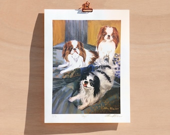 Impresión de perros Chin Japonés / Arte de retrato de mascotas para amantes de los perros