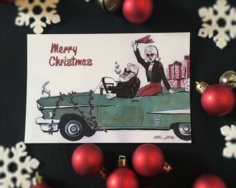 Merry Christmas 4x6 Postcard | Retro Holiday Greeting | Funny Santa Claus Art