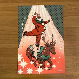 Schwarzer Weihnachtsmann Postkarte | Retro Weihnachtsgruß | Lustige Weihnachtsmann Kunst, Pierrot Zirkus Rentier illustrierte Grußkarte