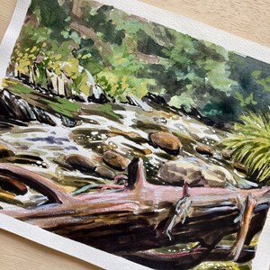 Stream in the Mountains Miniature Painting, Gouache Original Painting, Rocky Top Appalachian Wall Art