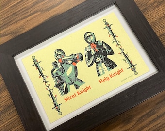 Christmas Knights FRAMED 4x6 Postcard | Retro Holiday Greeting | Funny Christmas Art | Medieval Christmas | Victorian Christmas