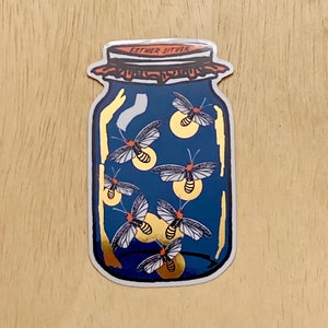 Firefly Jar Sticker | Blauw en goud metallic Tennessee Souvenir Gift Zomerillustratie voor laptops, waterflessen, planners