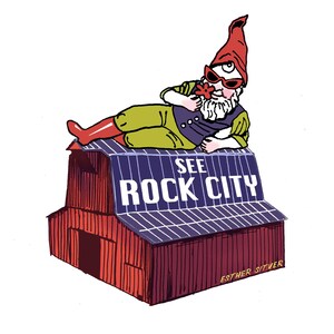 Rock City Gnome Pegatina / Lookout Mountain Tennessee Regalo de recuerdo Ilustración caprichosa para computadoras portátiles, botellas de agua / Ver Rock City