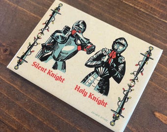 Silent Knight Holy Knight 2.5x3.5 magnet |  Retro Holiday Greeting | Funny Christmas Art