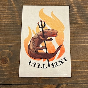 Hell Bent Hellbender Salamander Postkarte, lustige Tier Karte, rauchende Berge Kunst, Tattoo Karten, Tattoo Flash, Appalachian Print