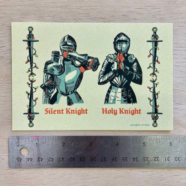 Christmas Knights 4x6 Postcard Retro Holiday Greeting Funny Christmas Art image 2