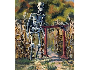 Haunted Corn Maze Print | Giant Skeleton Halloween Print