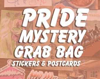 Pride Mystery Grab Bag with Postcards and Stickers, Queer Art Stocking Stuffer, LGBT Stickers Pro Choice Feminist