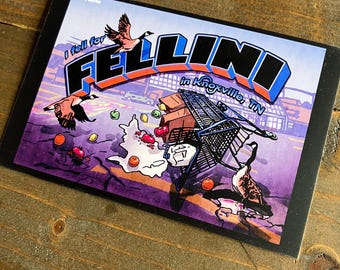 I Fell for Fellini in Knoxville Tennessee Postcard, north Knoxville illustration