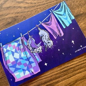 Carte postale opossum de rencontre en ligne, décoration cottage, art de corde à linge, cartes de la Saint-Valentin, impression de courtepointe patchwork des Appalaches