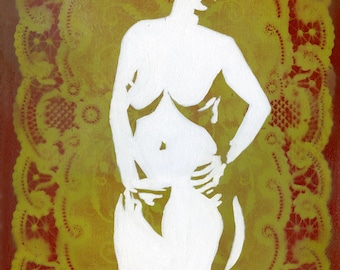 Un gesto en la luz Figura fantasmal Pintura sobre lienzo, Arte figurativo Pulp Art, Ilustración feminista Arte mural original