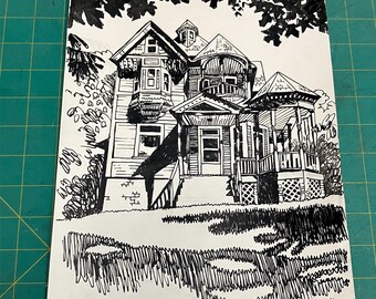 茅葺屋根の家屋 油絵 アンティーク ヴィンテージ 茅葺き屋根の小屋のある風景 フランス ペンとインクの絵 19 世紀初頭