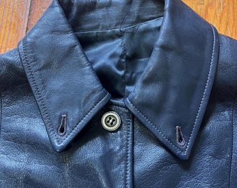 Vintage 1960s blue black leather jacket, a samuel robert original genuine leather retro fall jacket coat