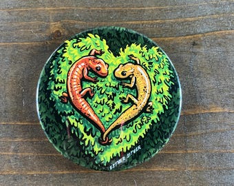 Salamanderhjärta 3x3 magnet | Tennessee souvenirgåva sommarillustration | Appalachian Cottagecore-gåva, konst från Smoky Mountains