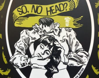 So No Head? 4x6 Postcard | Girl with the Green Ribbon Around Her Neck Funny Halloween Print, Spooky Victorian Art