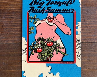 Big Tomato Bush Summer Postcard | female figure pinup art | tomato card for gardeners