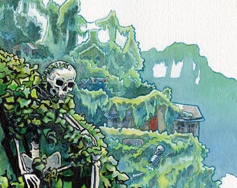 Killer Kudzu Print, Southern Gothic Art Illustrated in Ink and Watercolor | Halloween Decor