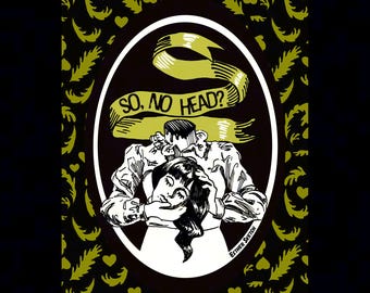 PREORDER So No Head? 4x6 Postcard | Girl with the Green Ribbon Around Her Neck Funny Halloween Print, Spooky Victorian Art