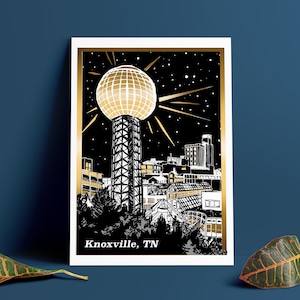Knoxville Sun Sphere Gold Foil Art Print | Tennessee Wall Decor | Gifts for dad