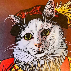 Renaissance Cat Print |  8x10 Gift for Cat Moms | Puss in Boots Fairytale Illustration Art