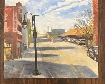 Jackson Ave Looking Toward the Viaduct Original Gouache Painting, Plein Air Knoxville Tennessee Cityscape Landscape Painting