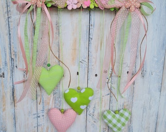 Garland with hearts ++IN YOUR COLOR++ Wind chime heart pendant fabric heart garland mobile decoration gift handmade window hanger decoration