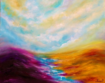 Abstract Original Painting On Canvas, coastal Landscape painting, Seascape abstract, Sunset painting, abstract landscape, coastal art