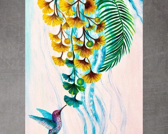 Ginkgo Biloba, Tropical leaf painting, modern painting,Botanical painting Ginkgo leaves wall art oil painting on canvas