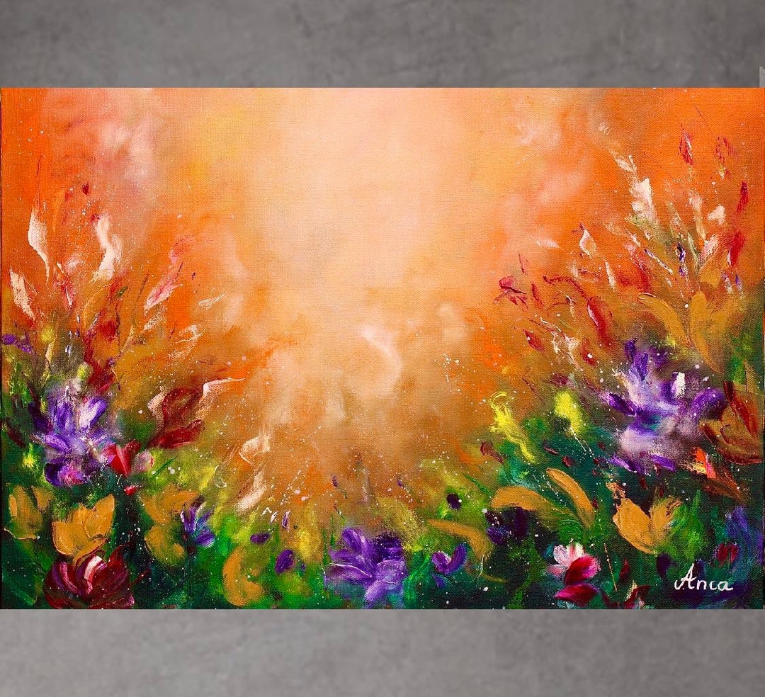 Abstract Floral Oil Painting on Canvas, Meadow Painting, Flower