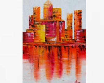 London Cityscape painting, London's skyline oil painting with texture