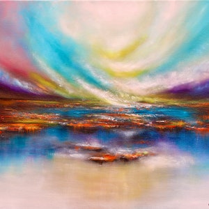 Abstract landscape painting, original oil painting on canvas, landscape art, modern abstract sky cloud field