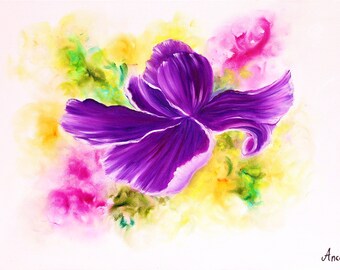 Purple Iris painting| Original oil painting| flower painting| Modern iris painting| Floral painting| Painting on canvas| Floral art