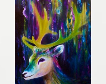 Pintura de ciervos, pintura al óleo animal moderna, arte abstracto de la pared de renos, arte animal, pintura de vida silvestre