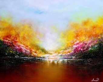 抽象風景画 油絵 - 雲 オリジナルアート - 母の日ギフト - 部屋の壁