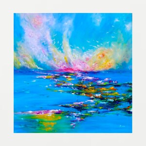 Seascape painting, blue art, ocean painting, landscape painting