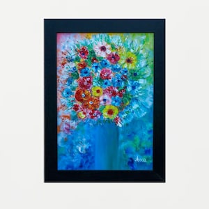 Abstract flowers oil painting framed