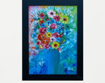 Abstract flowers oil painting framed