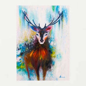 Animal stag deer abstract painting, stag painting on canvas, original oil painting + prints available