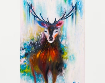 Animal stag deer abstract painting, stag painting on canvas, original oil painting + prints available