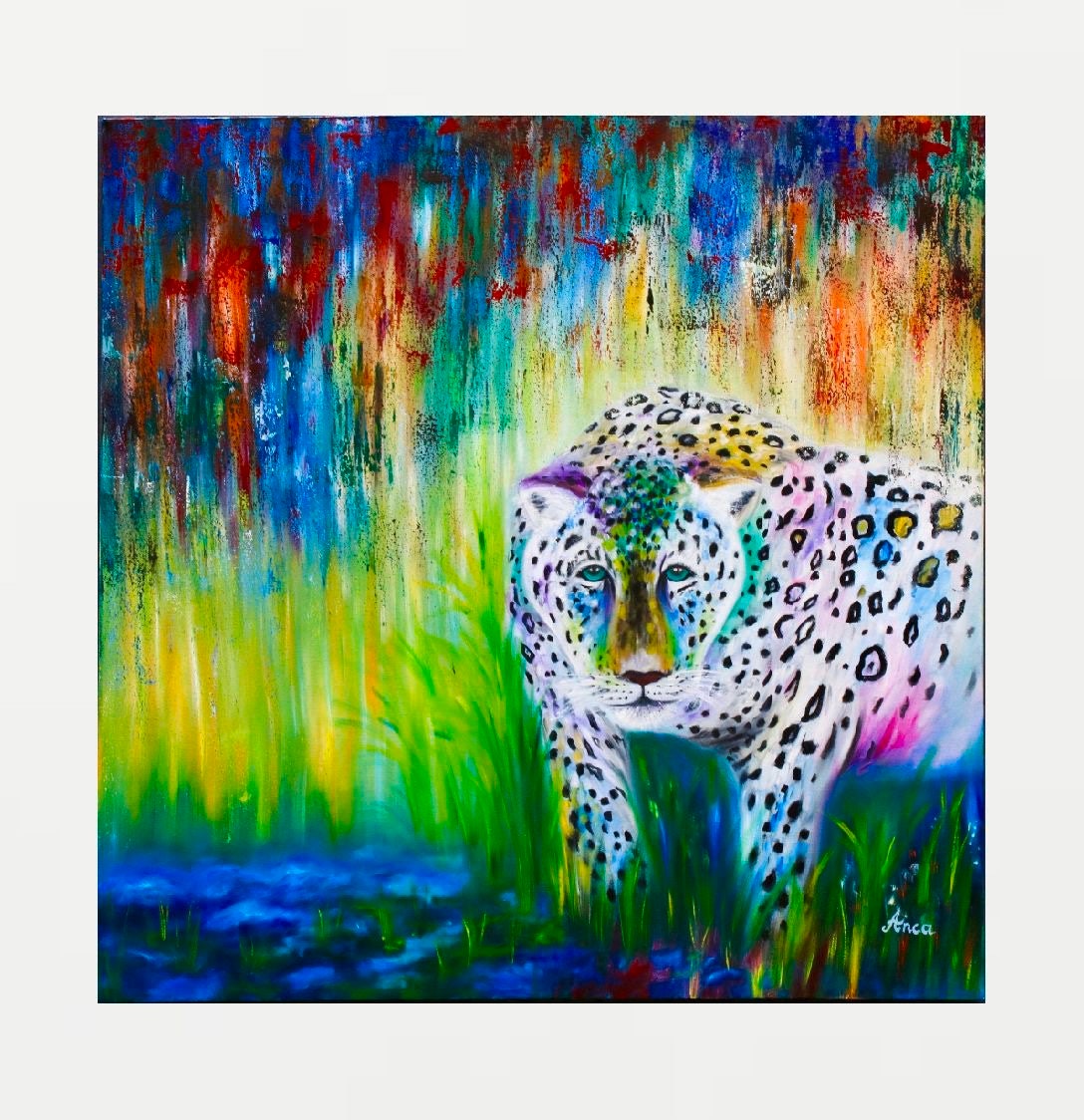 Leopard painting snow Leopard art large oil painting | Etsy
