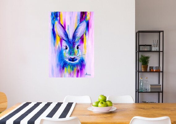 オリジナルのウサギの絵画、ウサギの油絵、動物の絵画、ウサギの壁