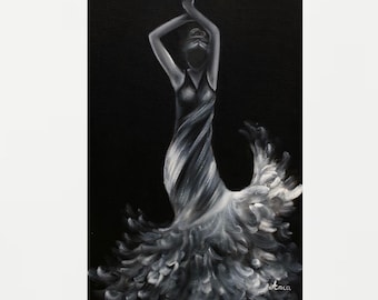 Pintura de figuras, pintura de bailarinas, arte de pared en blanco y negro,