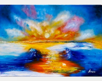Pintura de paisagem marítima, pintura a óleo original sobre tela