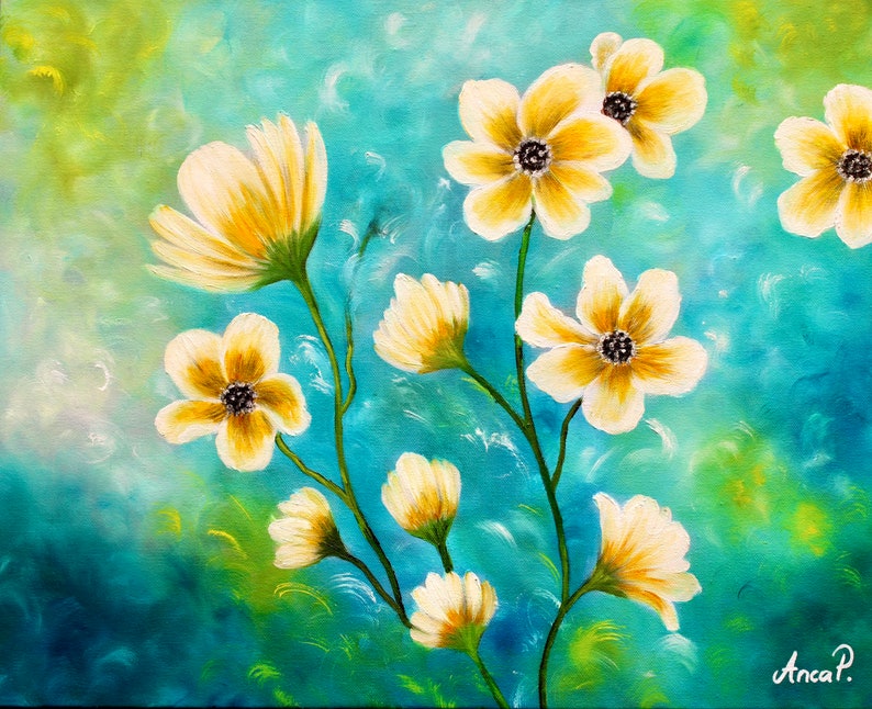Original Flower Oil Painting on Canvas Floral Painting Green Etsy