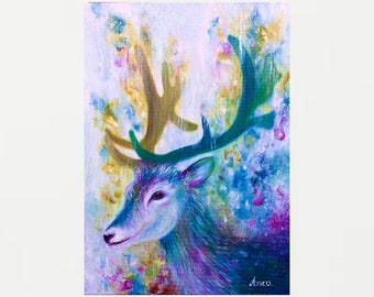 Pintura de ciervo sobre lienzo-original y pintura al óleo hecha a mano