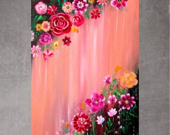 Flower oil Painting, Original painting, Floral painting, Canvas art, Red, Pink Flower painting, abstract flowers painting