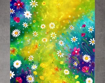 Daisies flower painting on canvas, hand painted original oil painting, green purple painting, floral art, daisy wall art