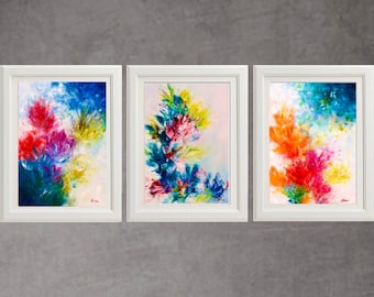 Flower print set of 3, botanical Print Set, Botanical Posters, abstract floral art, Floral Wall Art, Flower Prints, Gift for Her