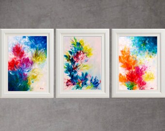 Conjunto de estampado de flores de 3, conjunto de impresión botánico, carteles botánicos, arte floral abstracto, arte de pared floral, estampados de flores, regalo para ella